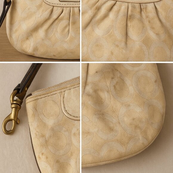 Coach Signature Satin Pleated Wristlet – Ivory / Cream – Very Used Condition - Picture 2 of 2